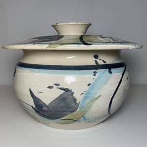 Vintage Studio Art Pottery Multicolor 80s Spatter Glaze 8" Canister w/ Lid