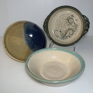 Set of 3 Studio Art Pottery Multicolor Glazed Shallow Trinket Bowls Signed