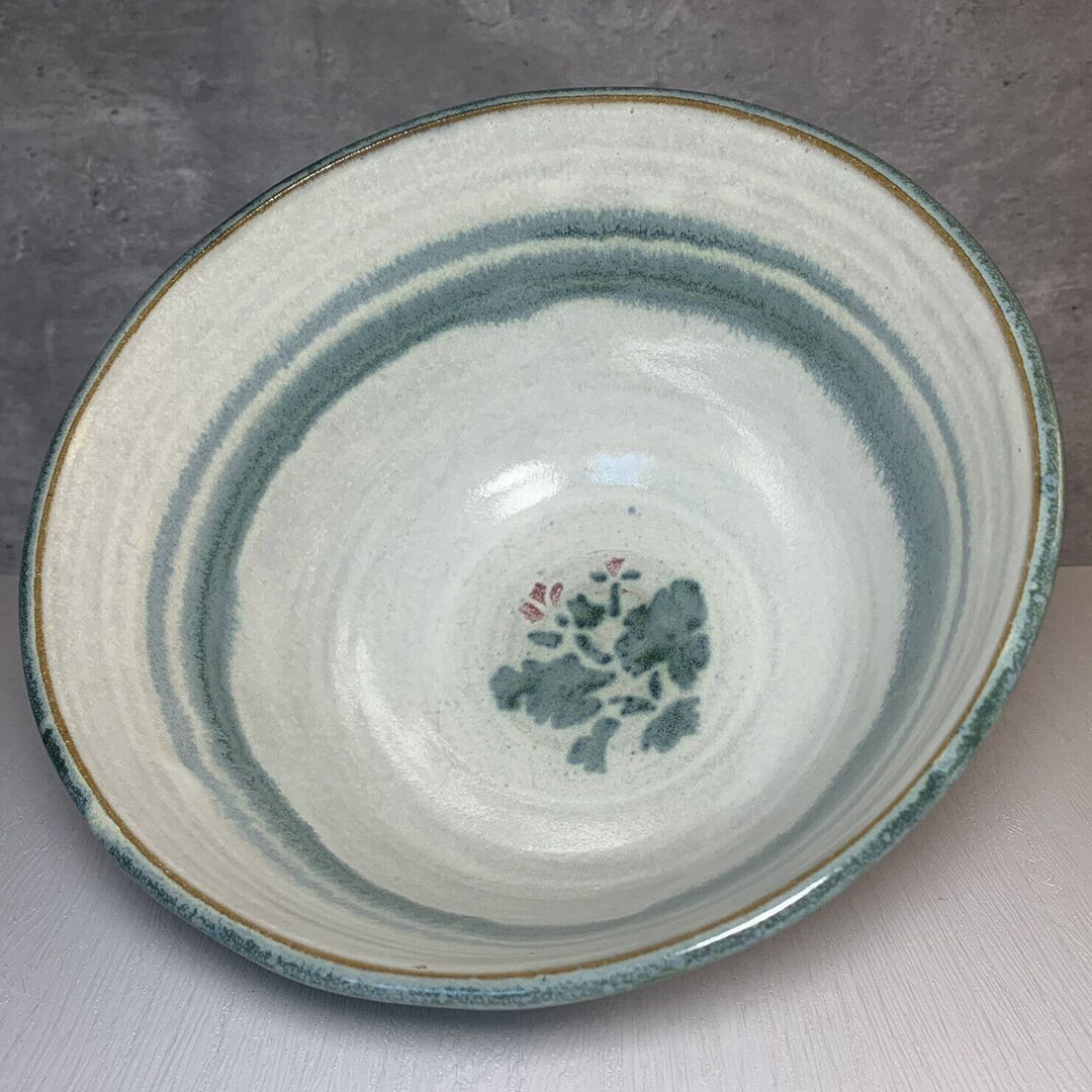 Studio Art Pottery Wheel Thrown Blue & White Striped 9" Serving Bowl ...