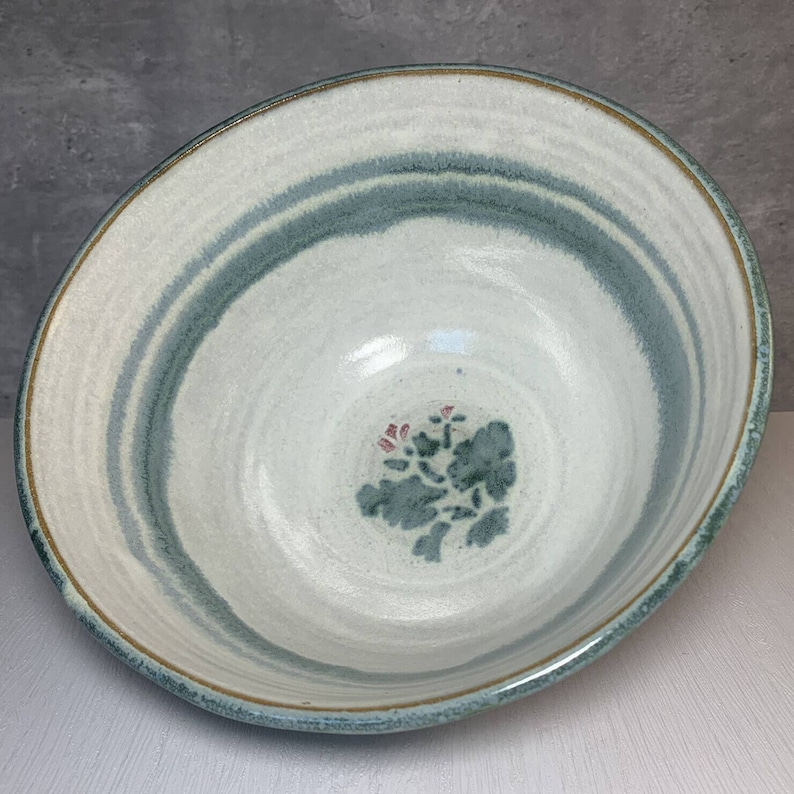 Studio Art Pottery Wheel Thrown Blue & White Striped 9" Serving Bowl ...