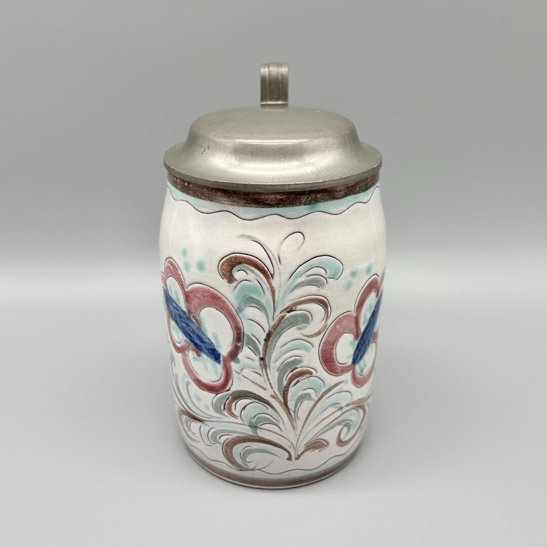 Vintage German Redware Hand Painted Floral Faience Folk Art Stein 6.5 ...