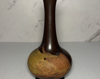 Vintage Royal Haeger Pottery Earth Wrap Brown Orange Lava Glaze Bud Vase 7"