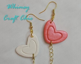 Mismatched Heart Clay Earrings