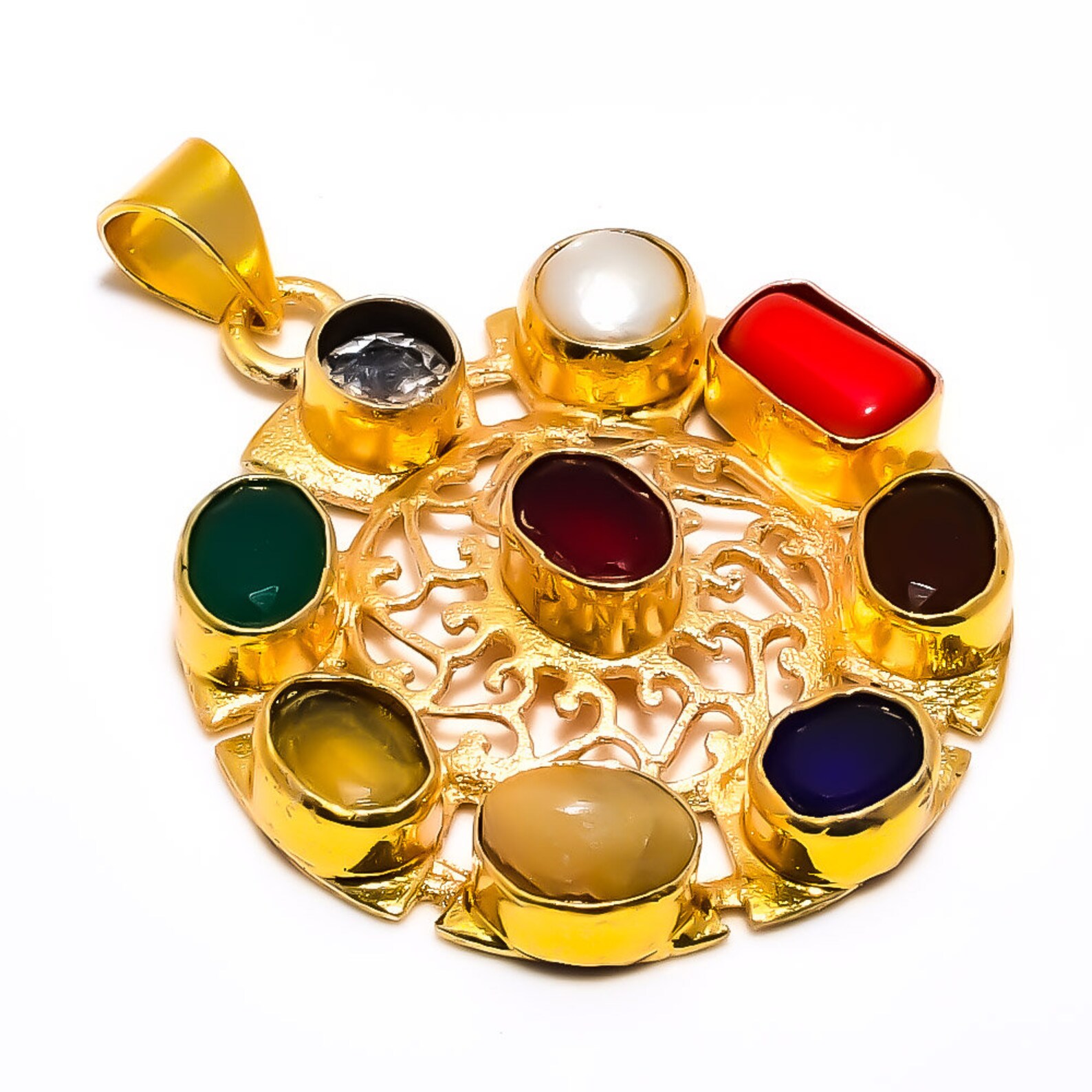 9 Astro Gemstones Pendant Navratna Gemstones Pendant Jewelry Etsy
