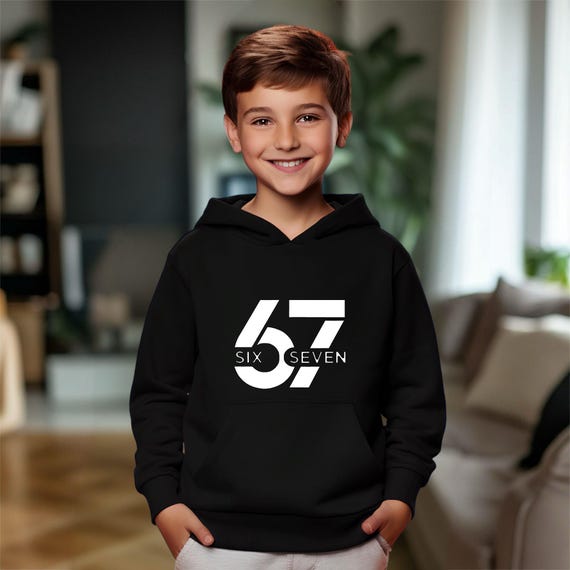 Kids 67 Hoodie – Minimalist Number Hoodie for Boys | Trendy Numeric Sweatshirt | Cool Teen Gift | Six Seven Graphic Hoodie