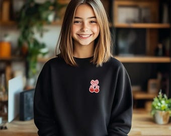 Kids Bow Sweatshirt, Cute Pink Bow Youth Pullover, Kawaii Ribbon Sweater for Girls, Soft Girl Aesthetic Kids Top