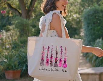 Halloween Tote Bag, Breast Cancer Awareness Tote Bag, Spooky Season Bag, Cancer Week Bag, Witchy Tote Bag, In October We Wear Pink Bag