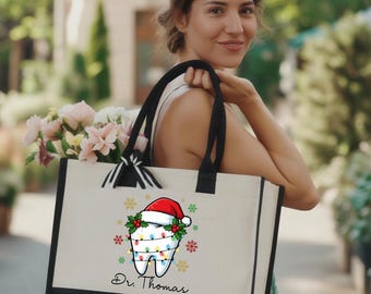 Custom Dentist Christmas Bag, Christmas Gift, Christmas Dentist Tote Bag, Dentist Christmas Gift, Personalized Dental Assistant Tote Bag