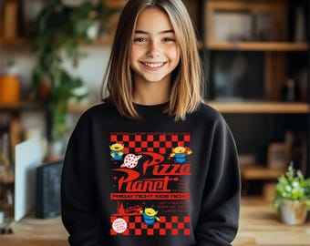 Pizza Planet Youth Sweatshirt – Gamer Holiday Sweater for Girls – Retro Space Arcade Graphic Tee
