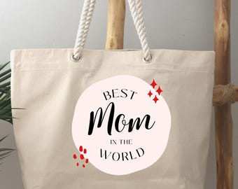 Best Mom in the World Tote Bag with Rope Handles – Elegant Mother Gift
