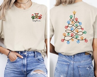 Custom Vet Tech Christmas Shirt, Vet Tech Christmas Gift, Christmas Tree Tee, Personalized Veterinary Technician T-Shirt, Xmas Paw Tree Tee