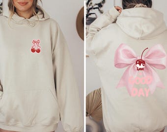Cute Pink Bow Hoodie, Good Day Aesthetic Hoodie, Kawaii Bow Sweatshirt, Soft Girl Style Hoodie, Cozy Pink Ribbon Hoodie Gift