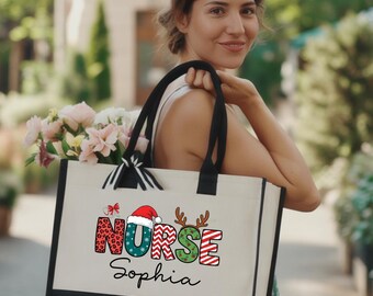 Custom Nurse Christmas Tote Bag, Christmas Gift, Personalized Christmas Nurse Tote Bag, Christmas Tote Bag, Xmas Nurse Gift, Nurse Gift