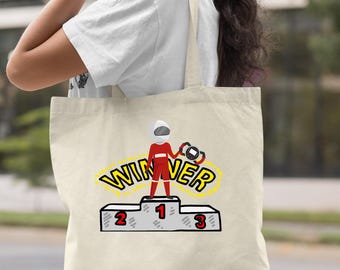 Winner Podium Tote Bag • Champion Racing Shopper • Trophy Graphic Gift Bag