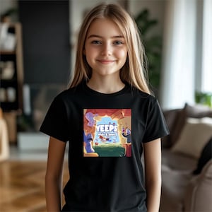May include: Black t-shirt featuring a colorful graphic from "Yeeps Hide & Seek". The design includes cartoon characters and the game's title. The shirt is made of a soft material.