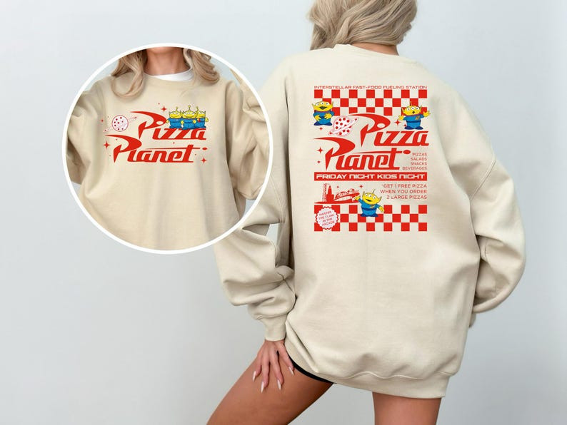 Pizza Planet Sweatshirt, Pizza Planet Toy Story Shirt, Disney Aliens Hoodie, Toy Story Family Shirt, Funny Disney Pizza Sweatshirt image 1