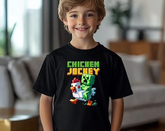 Youth Chicken Jockey Shirt, Funny Gaming Tee