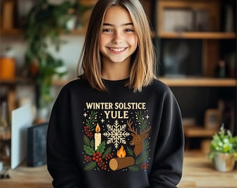 Winter Solstice Yule Sweatshirt – Pagan Holiday Pullover – Cozy Christmas Gift for Girls