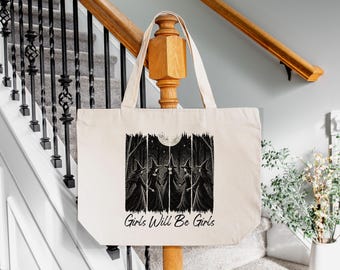 Halloween Tote Bag, Vintage Girls Will Be Girls Tote Bag, Witchy Vibes Bag, Halloween Party Tote Bag, Funny Witch Tote Bag