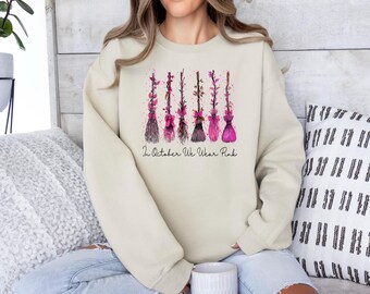 Halloween Sweatshirt, Breast Cancer Awareness Shirt, Cancer Week Hoodie,Witchy Shirt,Spooky Season Sweatshirt, In October We Wear Pink Shirt