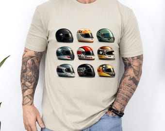 Racing Helmet Shirt Men, Motorsport Helmet Graphic Tee, Formula Style Racing Fan Gift