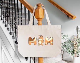 Cute Cartoon MOM Tote Bag, Fun Gift for Mom, Playful Mother’s Day Bag, Canvas Tote for Funny Mama, Kid-Inspired Mom Gift