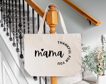 Mama Thankful For You Tote Bag, Minimalist Mom Gift Bag, Mother’s Day Canvas Tote, Cute Gift for Mama, Heartwarming Mom Bag