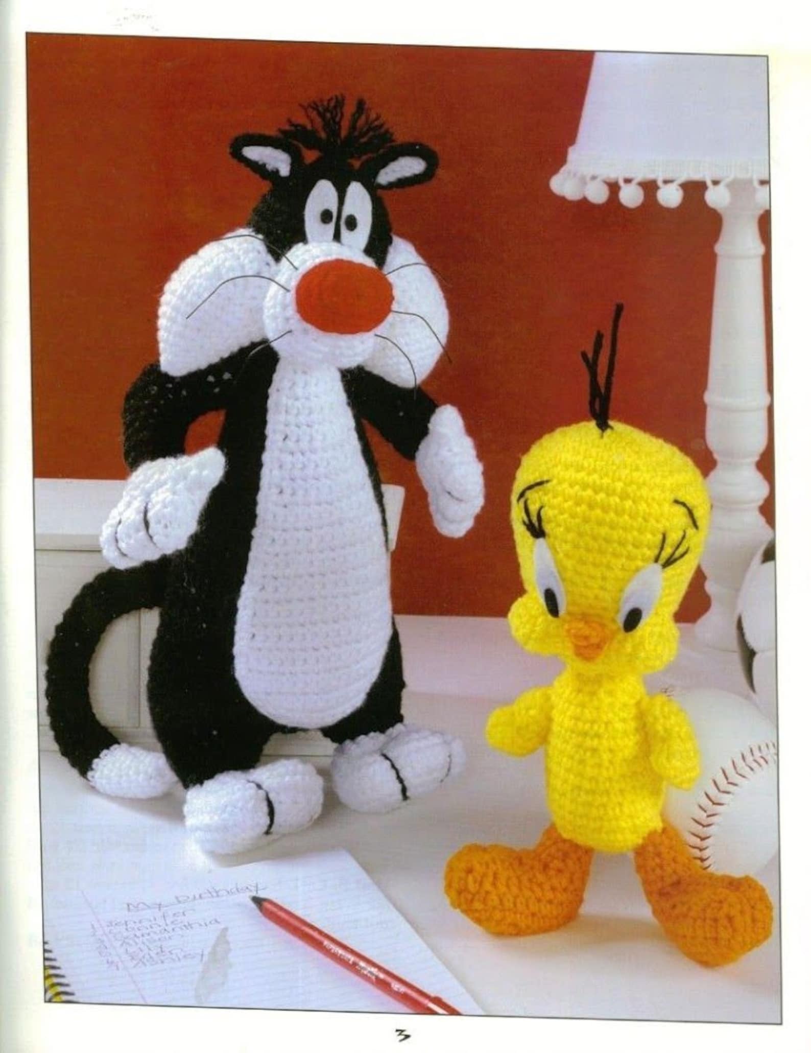 SYLVESTER and TWEETY, Amigurumi Crochet Pattern, Bird and Cat, Teaching