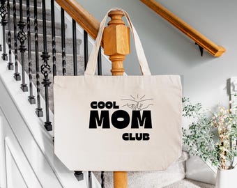 Cool Mom Club Tote Bag, Funny Modern Mom Gift, Trendy Canvas Bag for Moms, Mom Life Fist Bump Bag, Reusable Mother’s Day Tote