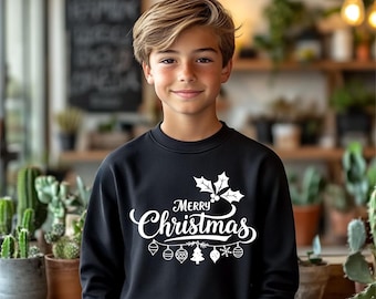Youth Merry Christmas Sweatshirt – Holiday Lettering – Cozy Winter Outfit