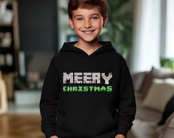 Pixel Merry Christmas Youth Hoodie – Gamer Holiday Sweatshirt for Kids & Boys