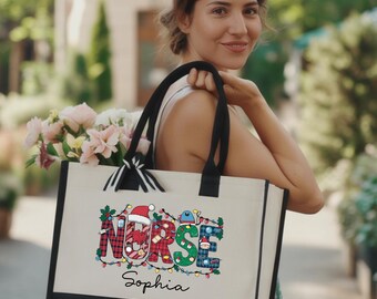 Personalized Nurse Christmas Bag, Christmas Tote Bag, Custom Nurse Christmas Tote Bag, Christmas Gift, Nurse Xmas Tote Bag, Nurse Gift
