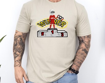 Winner Podium Men’s T-Shirt • Racing Champion Tee • Trophy Winner Graphic Shirt