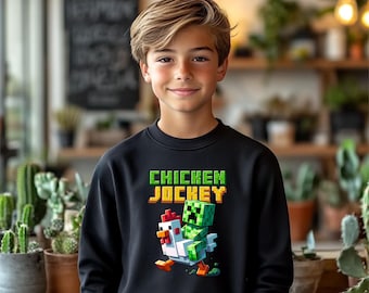Youth Minecraft Chicken Jockey Sweatshirt, Funny Gamer Hoodie
