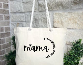 Thankful for You Mama Tote Bag – Rope Handle Canvas Bag | Minimalist Mother’s Day Gift