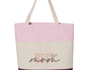 Best Mom Colorblock Tote Bag – Mother’s Day Gift Bag – Modern Minimalist Mom Tote – Stylish Cotton Canvas Shoulder Bag