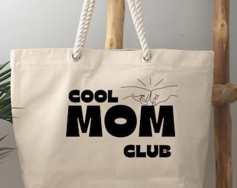Cool Mom Club Tote Bag – Funny Canvas Mom Bag with Rope Handles | Gift for Stylish Moms
