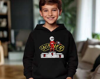 Kids Winner Podium Hoodie • Champion Racing Youth Sweatshirt • Trophy Graphic Top