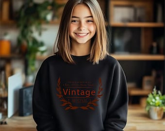 Vintage Kids Sweatshirt • Retro 1932 New York Design • Brown Laurel Wreath Print • Classic Youth Crewneck Pullover