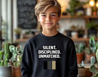 Silent Disciplined Unmatched Sweatshirt, Youth Motivation Hoodie, Discipline Mindset Kids Sweatshirt, Minimal Quote Top