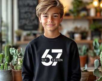 67 Number Kids Sweatshirt – Minimalist Boys Crewneck, 6 7 Birthday Shirt, Trendy Sports Style Pullover Gift, Six Seven