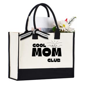 Cool Mom Club Tote Bag – Trendy Canvas Bag for Stylish Moms – Minimalist Fist Bump Design – Mother&#39;s Day Gift Idea