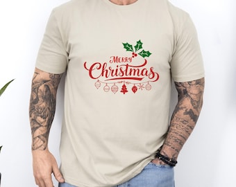 Merry Christmas Shirt – Festive Holiday Ornament Lettering Tee – Winter Gift