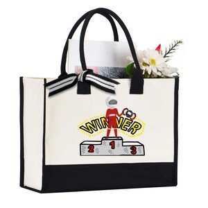 Bolsa de mano con podio de ganadores • Bolsa de lona de campeón de carreras • Bolsa con gráfico de trofeo