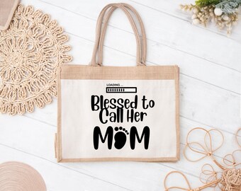 Blessed to Call Her Mom Tote Bag – Pregnancy Reveal Gift, New Mom Jute Bag, Mother’s Day Eco Tote, Baby Shower Gift Idea