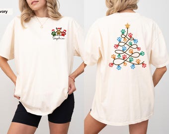 Comfort Colors® T-Shirt, Custom Vet Tech Christmas Shirt, Christmas Gift, Xmas Paw Tree Tee, Personalized Veterinary Technician T-Shirt