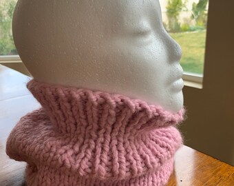 Hand-knitted pink cowl