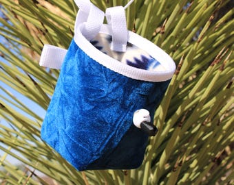 Upcycled Velvet Chalk Bag Made from Thrifted Fabic and Upcycled Fleece Medium Size