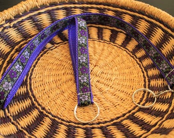 Handmade Keychain Set | Wristlet + Lanyard in Primrose Purple Woven Strap | Minimalist Key Fob | Boho Keychain | Gift for Her or Him