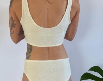 Handmade Bamboo Terry Bralette and Underwear Set | Organic Cotton Gusset | Non Toxic Lingerie | Soft Stretch Crop Top & Full Coverage Briefs